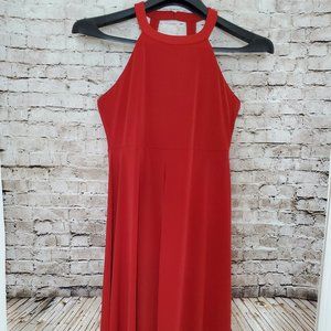 NY&C women red blood swing dress halter high low hem round neckline strappy back